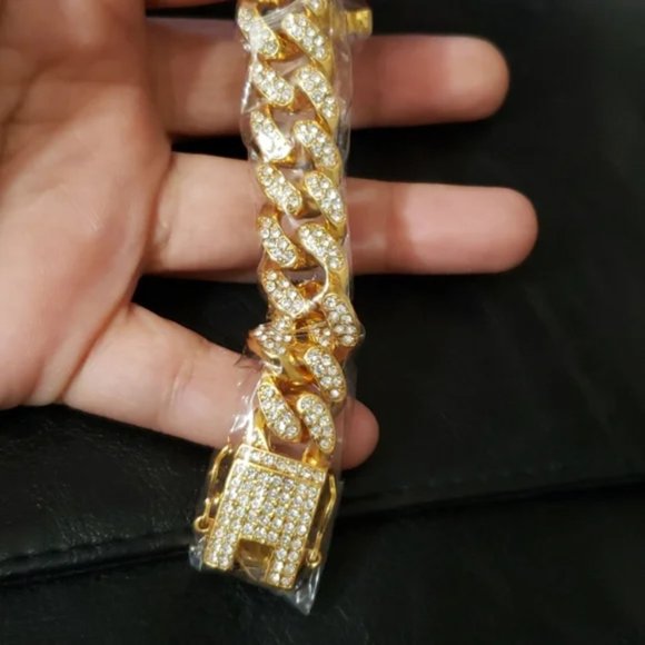 New Men's cuban link bracelet miami diamond iced chain - Picture 5 of 7